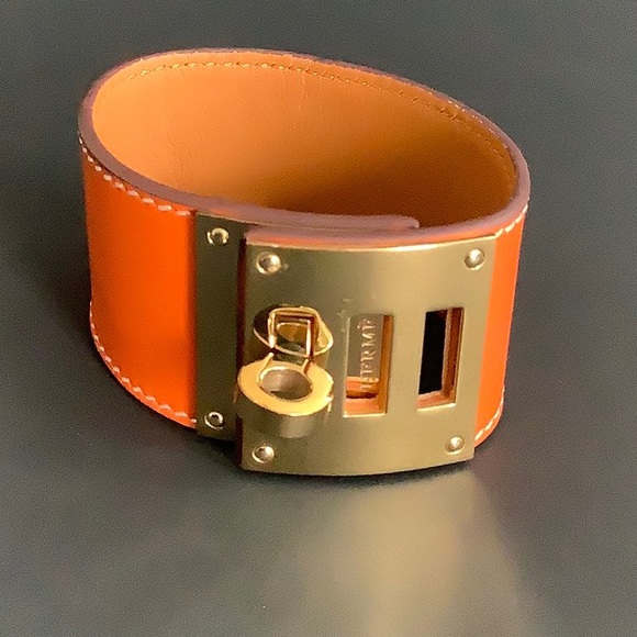 Hermes Women’s Leather Bracelet Orange/ Gold - Picture 1 of 4
